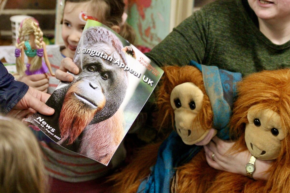 Orangutan puppets at an event to raise funds and awareness for Orangutan Appeal UK