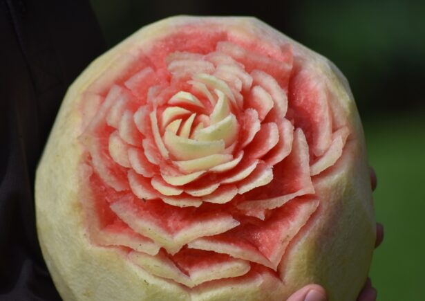 a watermelon cut to look like a flower