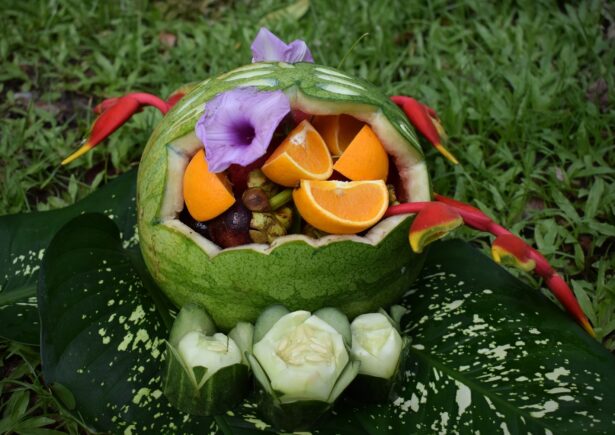 Watermelon basket holding fruit bouquets