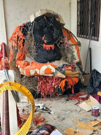 Close up of orangutan sculpture whilst it is being made