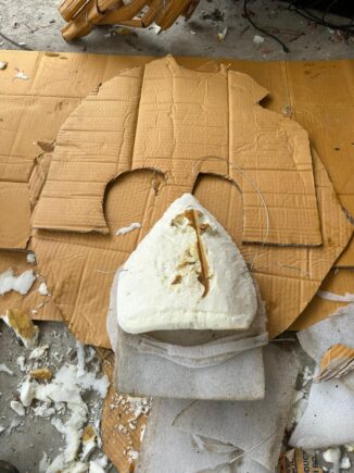 Close up of orangutan sculpture whilst it is being made