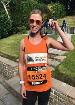 Stephanie Hodgson in the Great North Run for Orangutan Appeal UK