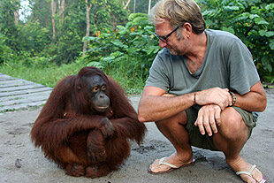 Jacha with an orangutan.