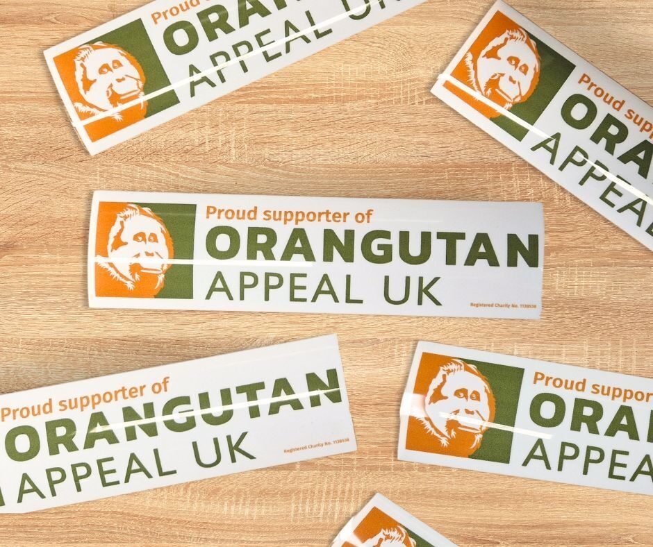 sticker reading 'Proud supporter of Orangutan Appeal UK'