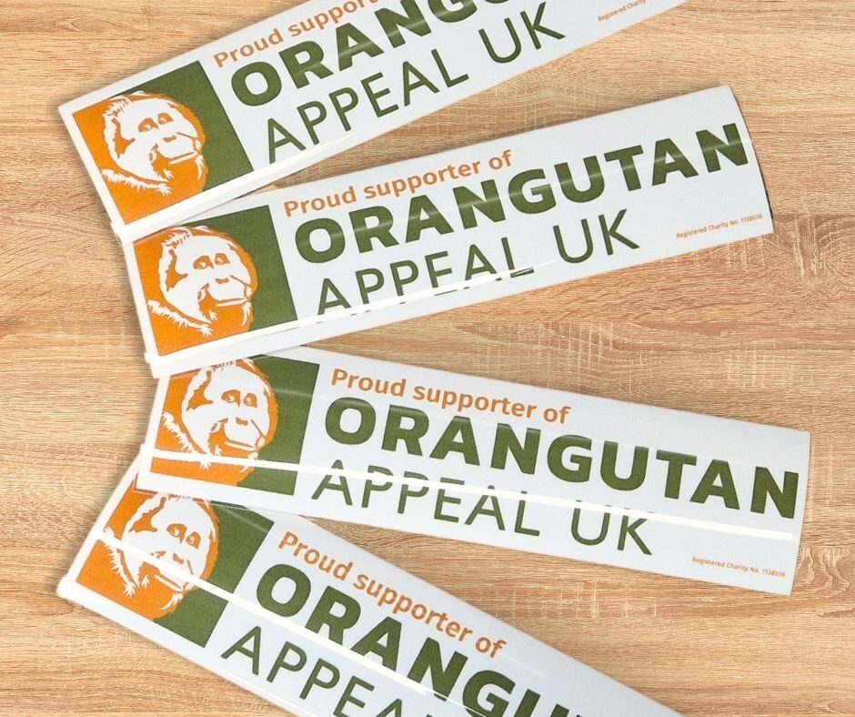 sticker reading 'Proud supporter of Orangutan Appeal UK'