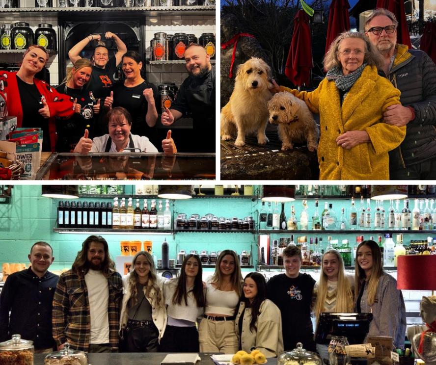 Betws railway station staff posing for photos in celebration of fundraising efforts.