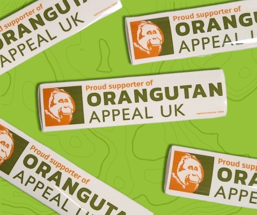 sticker reading 'Proud supporter of Orangutan Appeal UK'